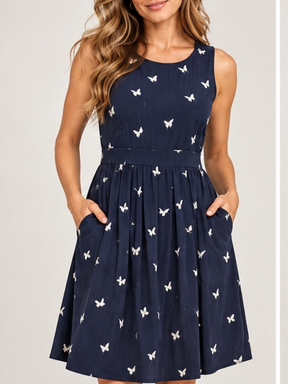 Christopher & Banks navy butterfly print dress